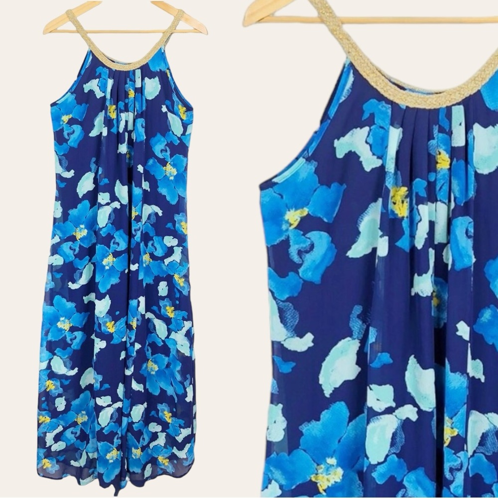 Charming Charlie Layered Chiffon Floral Flowy Sleeveless Column Maxi Dress S